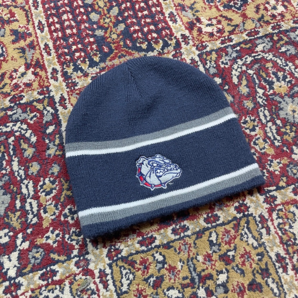 VTG 00s Holloway Gonazaga Bulldogs Embroidered‎ Navy Blue Knit Beanie Hat NCAA